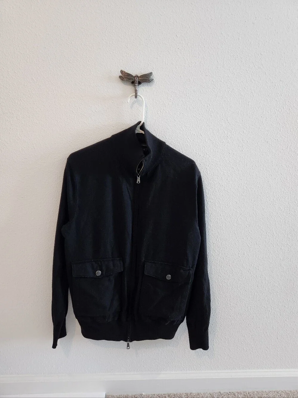 Banana Republic Men's Black Merino Wool Full-Zip Sweater Jacket - L